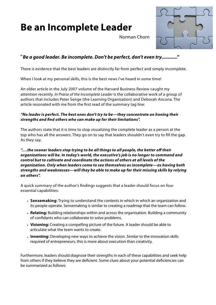in praise of the incomplete leader hbr
